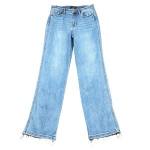 Judy Blue Dad Jeans 7/28 Distressed Raw Hem Light Wash Stretch Denim